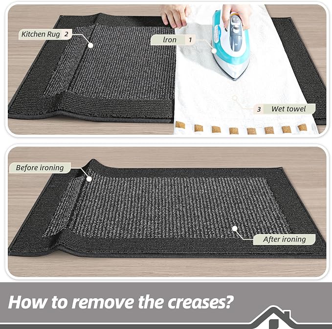 BEQHAUSE Kitchen Rugs 32"x48", Kitchen Runner Rug Non-Slip Kitchen Mats for Floor, Absorbent and Stain Resistant Kitchen Mats, Machine Washable Rugs for Kitchen, Hallway, Laundry & Sink, Charcoal