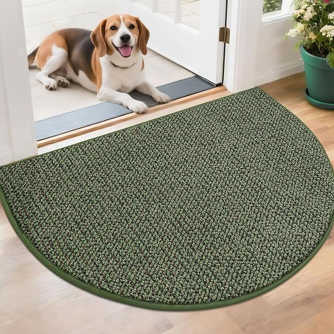 BEQHAUSE Dirt Trapper Door Mat 26" x 40" Half Circle Non-Slip Washable Doormats Entrance Rugs Absorbent Welcome Low Profile Floor Mats for Front Back Door and Entryway, Green