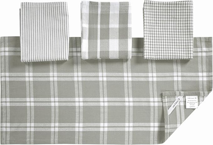 LANE LINEN 100% Cotton Kitchen Dish Cloths, Ultra Soft Absorbent Quick Drying Dish Towels, Multiweave Wash Cloths Dish Towel Sets, 13x28 Inches, 4 Pack - Grey