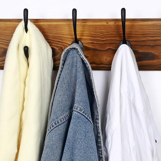 Dseap Wall Mounted Coat Rack: 38-1/4" Long, Patented, Heavy-Duty, 10-Double-Hooks Wooden Hanger Rail for Winter Coats, Hat, Jacket, Clothing - Natural & Black