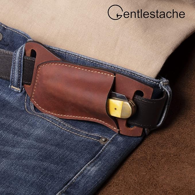 Gentlestache Leather Pocket Knife Sheaths for Belt, Folding Knife Sheath, EDC Belt Knife Sheath for Folding Knife, Compact Draw Knife Holster Brown