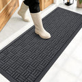 OLANLY Front Door Mat Outside Entrance 47x17, Absorbent, Heavy Duty Sturdy Natural Rubber Doormat Indoor Outdoor, Non-Slip, Stain and Fade Resistant, Low Profile Floor Mat for Entryway, Black Gray