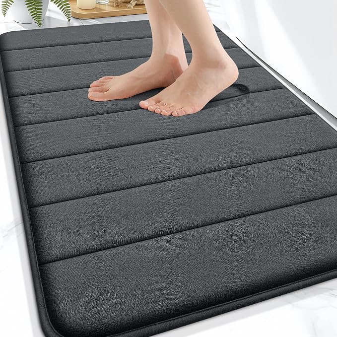 OLANLY Memory Foam Bath Mat 32x20, Super Soft Absorbent Bathroom Rugs, Quick Dry, Machine Washable Shower Floor Rugs, Bathmat Carpet, Bathroom Home Decor Accessories, Dark Gray