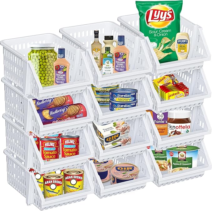 TidyFriend 12 Pack Small Stackable Storage Bins for Toy Organizer and Storage - Toy Storage Organizer for Kids Room and Home Organization (White)