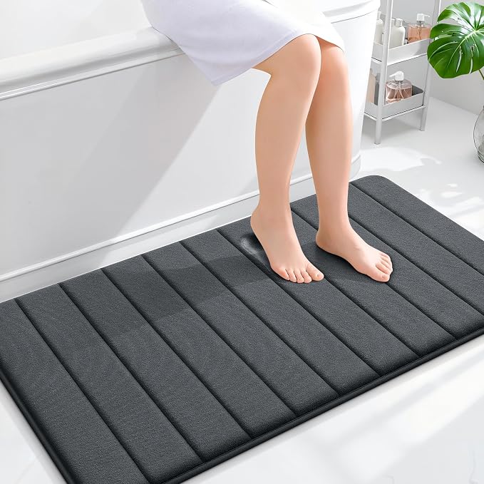 OLANLY Memory Foam Bath Mat 44x24, Super Soft Absorbent Bathroom Rugs, Quick Dry, Machine Washable Shower Floor Rugs, Bathmat Carpet, Bathroom Home Decor Accessories, Dark Gray
