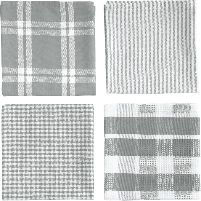 LANE LINEN 100% Cotton Kitchen Dish Cloths, Ultra Soft Absorbent Quick Drying Dish Towels, Multiweave Wash Cloths Dish Towel Sets, 12x12 Inches, 12 Pack - Grey