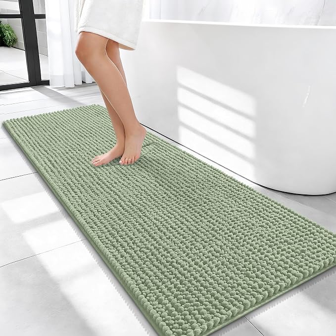 OLANLY Thick Bathroom Runner Rugs 47x20, Extra Soft Absorbent Chenille Bath Rugs, Rubber Backing, Machine Wash Dry, Long Bath Mats for Bathroom, Tub and Shower, Home Decor Accessories, Sage Green
