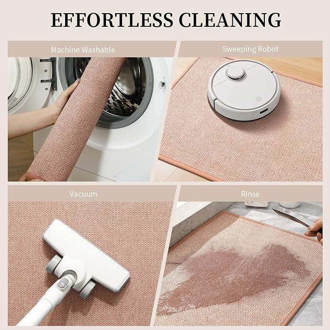 YIHOUSE Pink Bathroom Rugs Sets 3 Piece, Quick Dry Thin Bath Mat with Toilet Rug, Non Slip Absorbent Machine Washable, Bath Runner Rugs for Bathtub Sink Home Decor