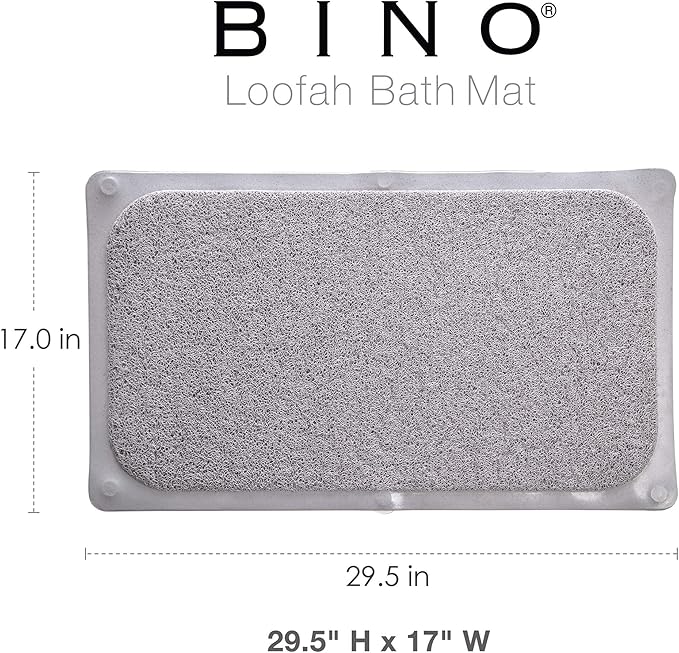 BINO | Loofah Non-Slip Bath Mat for Tub - Light Grey | Spa-Inspired Comfort, Quick-Drying, Secure Suction Cups | Exfoliating Shower Mat for a Luxurious and Safe Bathing Experience