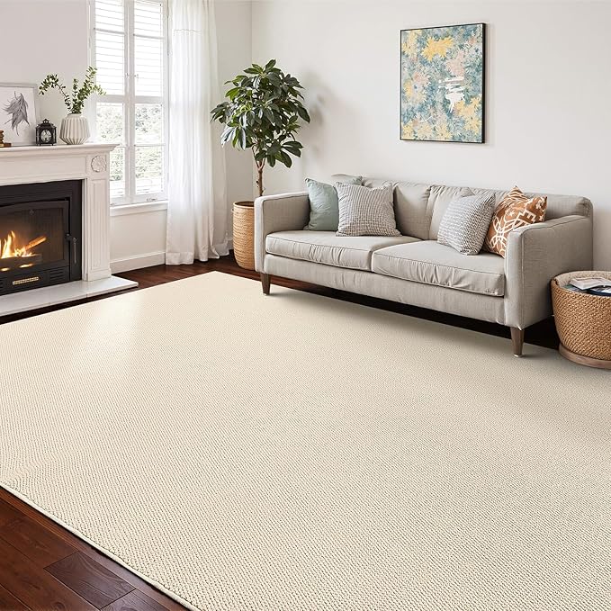 CHAMPLANT Washable Area Rug 8x10 Feet White Non Slip Living Room Kitchen Rugs Indoor Entryway Rug Floor Carpet for Dining Room Bedroom