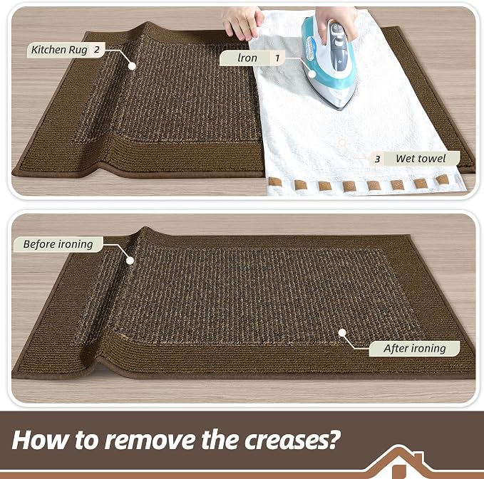 BEQHAUSE Kitchen Runner Rugs 24"x60", Kitchen Rugs Non-Slip Kitchen Mats for Floor, Absorbent and Stain Resistant Kitchen Mats, Machine Washable Rug for Kitchen, Hallway, Laundry & Sink, Brown