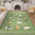 DUKINO 6x9 Rug for Living Room, Lightweight Animal Dog Print Washable Area Rug, Soft Non Slip & Low Pile Floor Mat, Stain Resistant Large Carpet for Bedroom, Nursery, Dining Room, Kids Playroom, Green