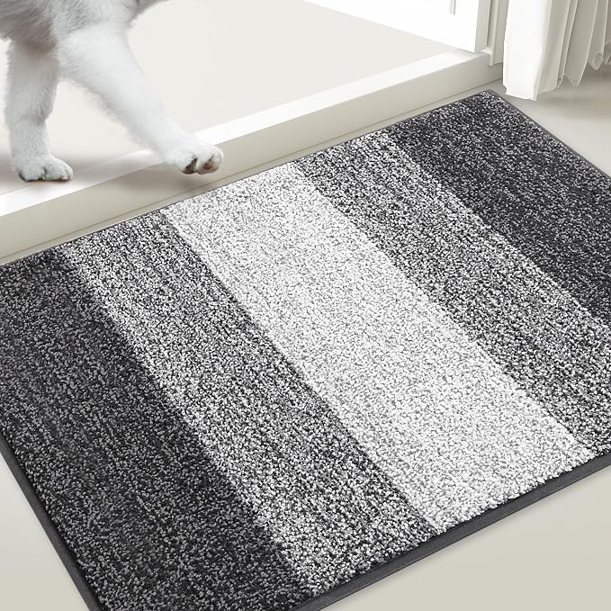 Smiry Dog Door Mat for Muddy Paws, Absorbs Moisture and Dirt, Low-Profile Entryway Mat with Non-Slip Backing, Entry Indoor Outdoor Doormat for Inside Floor (47x20 Inches, Grey, Striped)