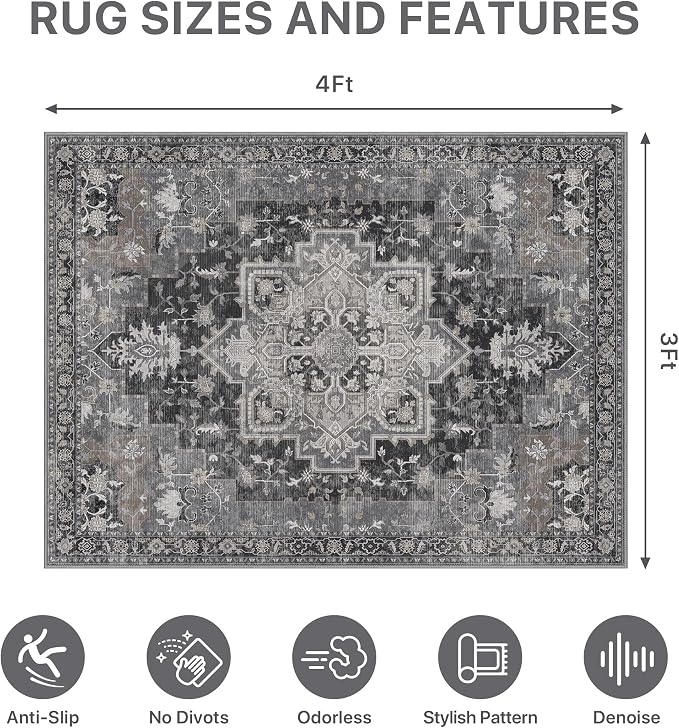 36"x48" Office Chair Mat for Hardwood Tile Floor, Under Desk Carpet Protector for Rolling Computer Chair Mat, Machine Washable Area Rug, Anti-Slip 1/5" Thick Low Pile Thin Vinyl Floor Mat, Black