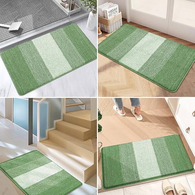 Kitinjoy Indoor Outdoor Door Mat, 30x17 Non-Slip Absorbent Dirt Trapper, Low-Profile Washable Inside Entrance Front Floor Mat, Sturdy Soft Entry Doormats for Entryway, Sage Green
