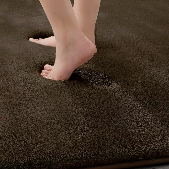 MINIDEAR Bathroom Rugs 24x17 Brown - Thick Memory Foam Bath Mat, Ultra Soft & Plush Fluffy, Non-Slip, Quick Dry, Absorbent Washable Floor Microfiber Mat for Tub, Home Decor Accessories