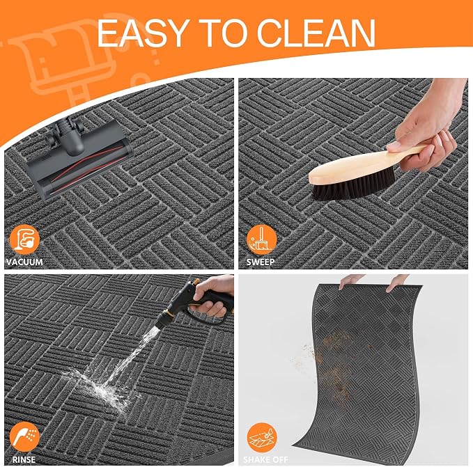 Indoor Outdoor Door Mat, 4’x 3' Doormat for Entryway, Rubber Backing Non Slip Front Door Mat Outside Entrance, Super Absorbent Commercial Floor Mat for Home Office, Gray