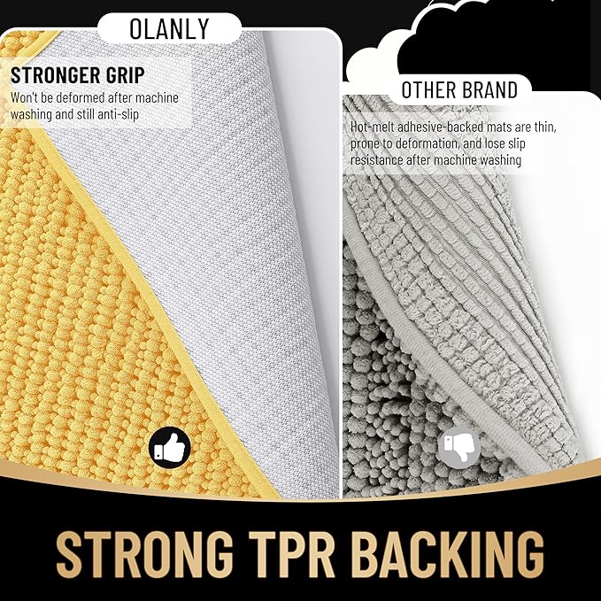 OLANLY Thick Bathroom Rugs 36x24, Extra Soft Absorbent Chenille Bath Rugs, Rubber Backing, Machine Wash Dry, Bath Mats for Bathroom Floor, Tub and Shower, Home Decor Accessories, Yellow