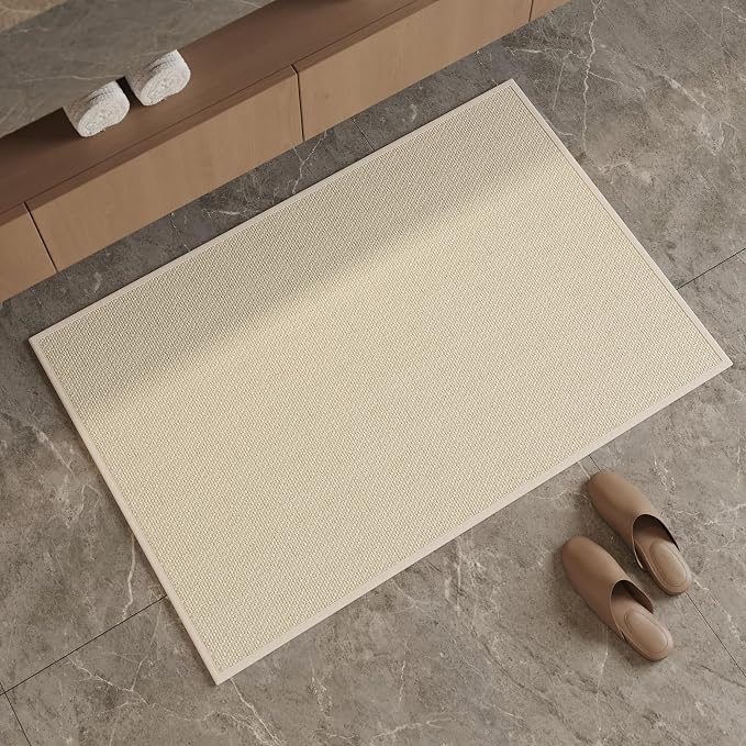 Mecko Bath Mat, Ultra Absorbent Quick Dry Bathroom Floor Mats-Upgraded Thin Cozy Cloth Bathroom Mat Fit Under Door, Rubber Non-Slip Bathroom Rug for Bathtub, Sink, Shower Room(Oatmeal,24"x36")