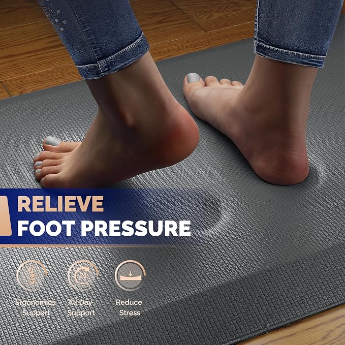 FEATOL Anti Fatigue Mat for Standing, 9/10 Extra Thick Ergonomic Standing Desk Mat, Comfort Memory Foam Standing Mat at Home,Office All Day (20" x 32", Gray, 1PC)