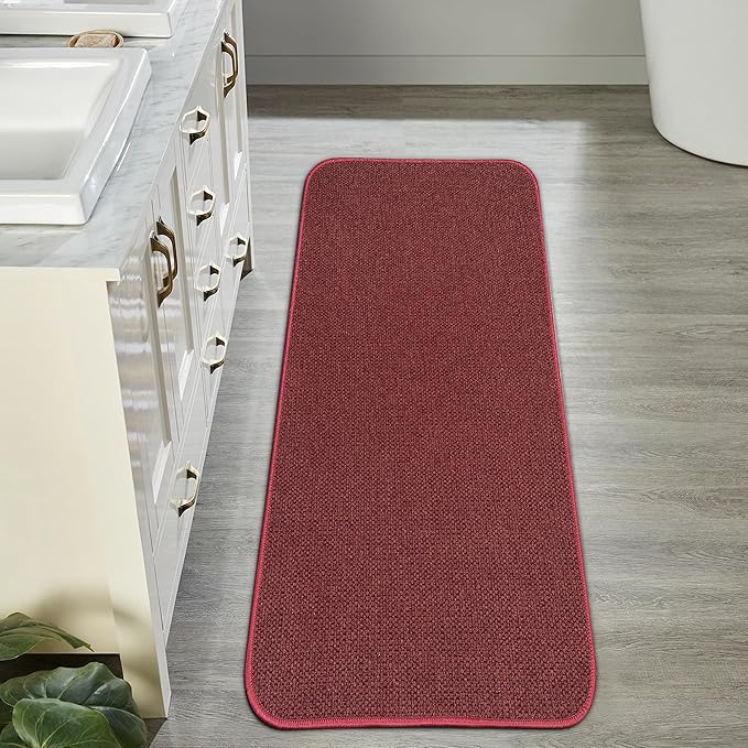 Bosap Bath Mat,Ultra Thin Bathroom Runner Rugs,Large Bath Mats for Bathroom,Quick Dry,Non-Slip,Machine Washable,Low Pile,Bath Rug,Shower Outside,Sink,Home Decor Accessories.Red,（17x35inch）