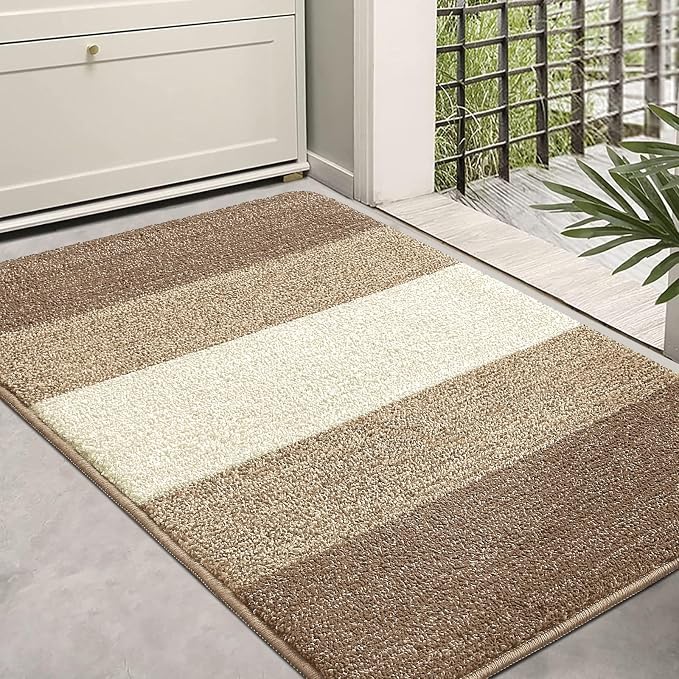 Kitinjoy Indoor Outdoor Door Mat, 36x24 Non-Slip Absorbent Dirt Trapper, Low-Profile Washable Inside Entrance Front Floor Mat, Sturdy Soft Entry Doormats for Entryway, Khaki