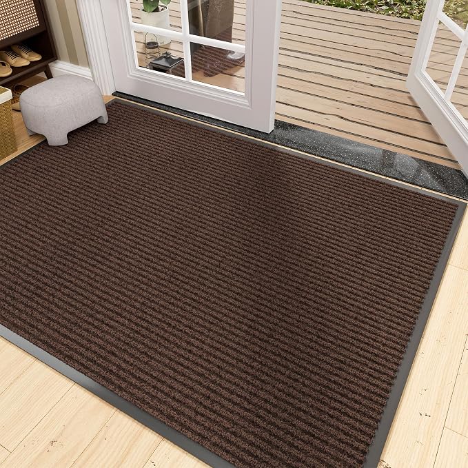 Indoor Outdoor Door Mat, 10' x 3' Doormat for Entryway, Rubber Backing Non Slip Front Door Mat Outside Entrance, Super Absorbent Commercial Floor Mat for Home Office, Brown