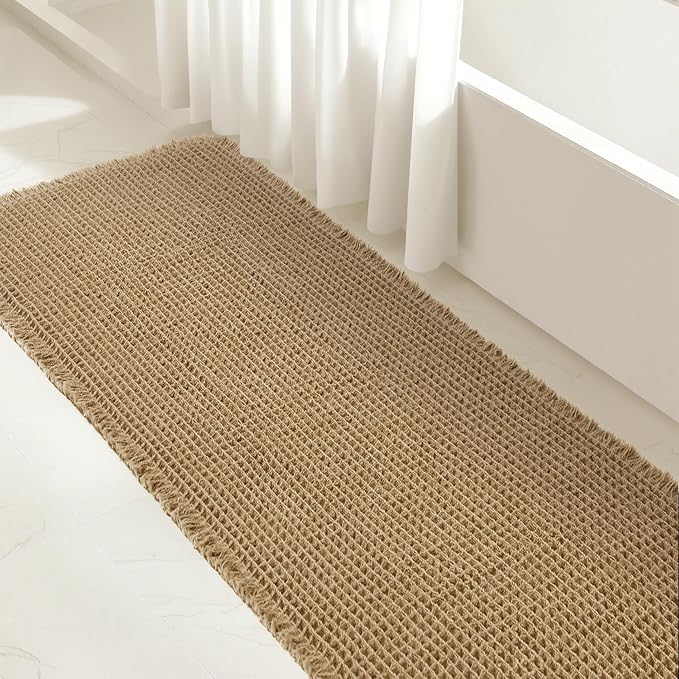 SUBRTEX Waffle Braided Bath Mat, 24" x 55" Soft Waffle Bath Rugs, Absorbent Non Slip Bathrooom Mats, Machine Washable Area Rug for Bathroom, Quick Dry, Khaki