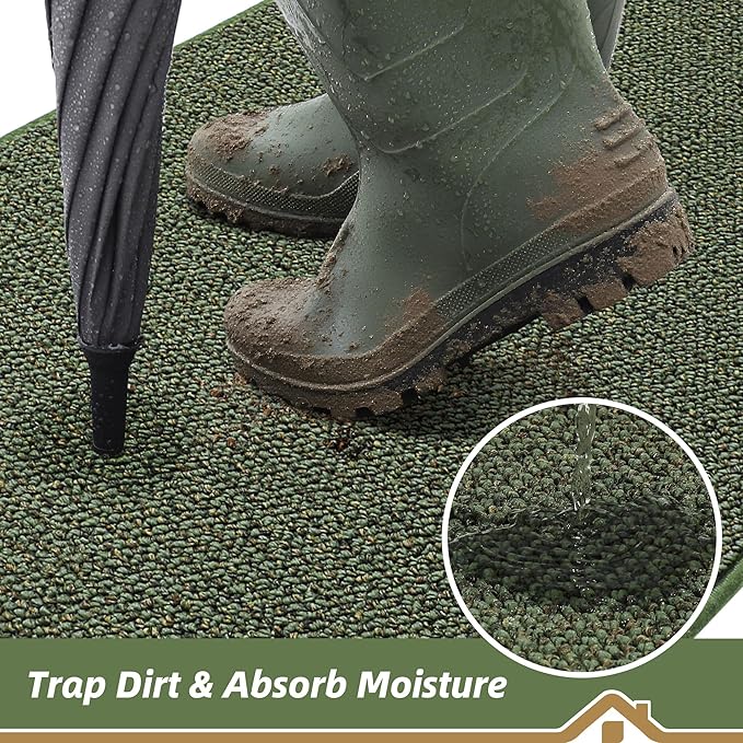 BEQHAUSE Dirt Trapper Door Mat 32" x 48" Half Circle Non-Slip Washable Doormats Entrance Rugs Absorbent Welcome Low Profile Floor Mats for Front Back Door and Entryway, Green