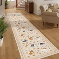 DUKINO 2x10 Runner Rug for Hallway, Washable Animal Dog Print Kitchen Rug with Low Pile, Soft Non Slip Indoor Non Shedding Long Carpet Runner for Entryway, Bedroom, Bathroom, Laundry, Beige Yellow