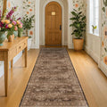 Hazo Haus Brown Earthy Boho Washable 3x10 Extra Long Hallway Runner Rug, Waterproof Large Kitchen Floor Rug Indoor, Non-Slip Stain & Fade Resistant, Vintage Dark Taupe Decor