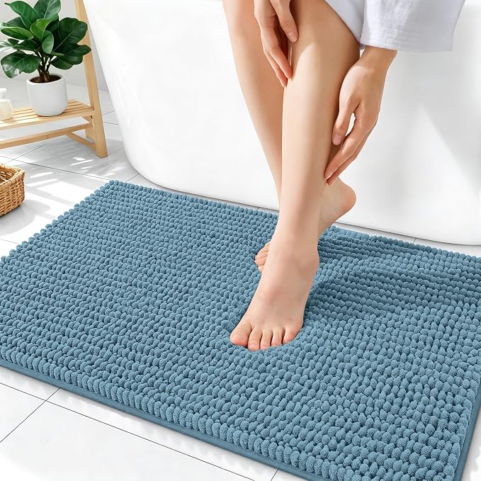 OLANLY Thick Bathroom Rugs 36x24, Extra Soft Absorbent Chenille Bath Rugs, Rubber Backing, Machine Wash Dry, Bath Mats for Bathroom Floor, Tub and Shower, Home Decor Accessories, Airy Blue
