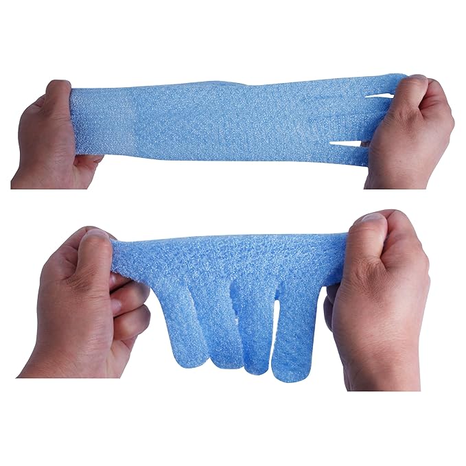 Evridwear Exfoliating Dual Texture Bath Gloves for Shower, Spa, Massage and Body Scrubs, Dead Skin Cell Remover, Gloves with Hanging Loop (2 Pairs Moderate)