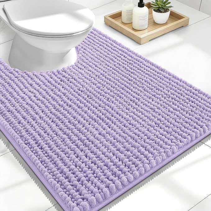 OLANLY Thick Toilet Rugs U-Shaped 24x20, Extra Soft Absorbent Shaggy Chenille Contour Bathroom Rugs for Toilet, Dry Quickly, Machine Washable, Non-Slip Bath Mat, Lavender