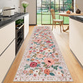 DUKINO Runner Rug for Hallway, 2.6x10 Washable Floral Long Kitchen Rug with Non Slip Backing, Lightweight & Stain Resistant Soft Runners for Indoor Entrance, Laundry, Living Room, Bedroom, Beige