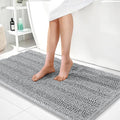 OLANLY Thick Bathroom Runner Rugs 44x24, Extra Absorbent Chenille Striped Bath Rugs, Rubber Backing, Machine Wash Dry, Long Bath Mats for Bathroom, Tub and Shower, Home Decor Accessories, Light Grey