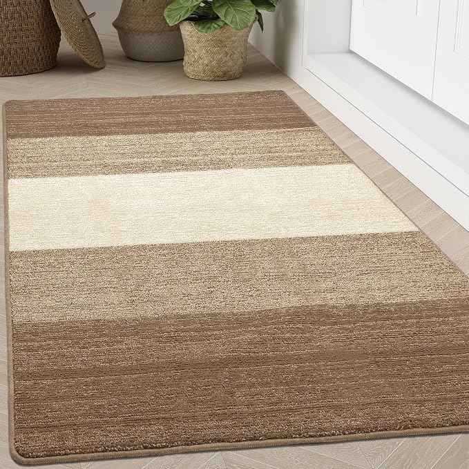 Kitinjoy Indoor Outdoor Door Mat, 71x47 Non-Slip Absorbent Dirt Trapper, Low-Profile Washable Inside Entrance Front Floor Mat, Sturdy Soft Entry Doormats for Entryway, Khaki