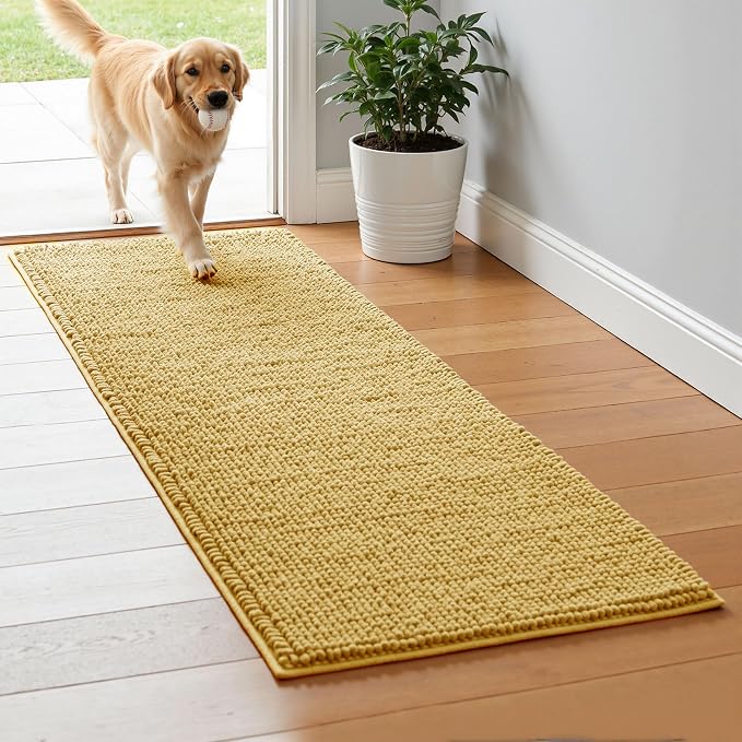 SUBRTEX Bathroom Rugs Chenille Bath Rug, Soft Short Plush Bath Mat, Water Absorbent Shower Mat, Quick Dry Machine Washable(Yellow, 24" x 60")