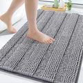 Grandaily Chenille Striped Bathroom Rugs 30x20, Extra Thick and Soft Absorbent Bath Mats, Rubber Backing, Plush Shaggy Shower Carpet, Machine Wash Dry, Bath Rug for Bathroom, Grey