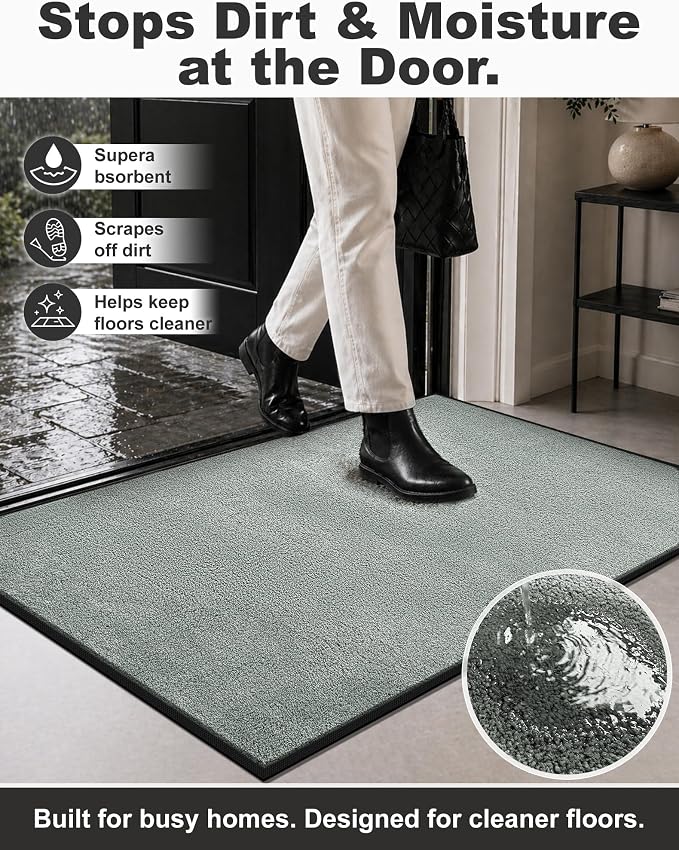 Mibao Front Door Mat Indoor Entrance, 72" x 24", Dirt Trapper Welcome Mat for Outdoor Indoor, Non-Slip Waterproof Doormat, Durable Machine Washable Low Profile Entry Rug for Back Door Outside,Green