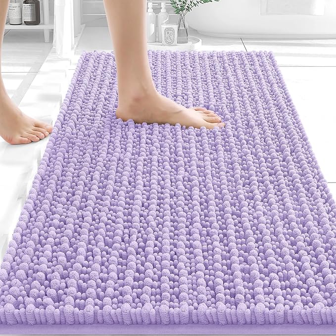 OLANLY Bathroom Rug Mat 30x20, Thick Soft and Absorbent Chenille Bath Mat, Non-Slip Rubber Backing, Machine Washable Quick Dry Bath Rugs for Tub Shower Floor, Home Decor Accessories, Lavender