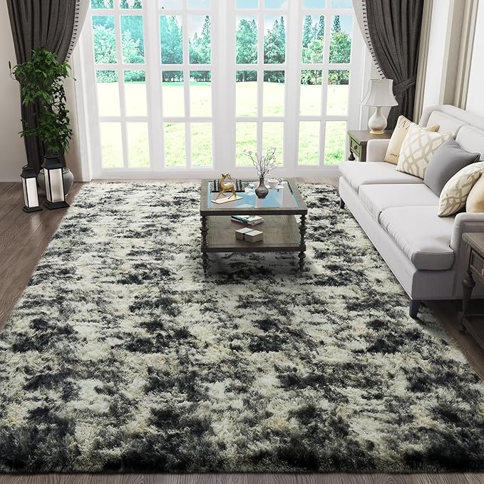 Ophanie 6x9 Black Gold and Grey Area Rugs for Living Room, Large Dark Black Gold Fluffy Shag Fuzzy Plush Soft Carpets, Floor Shaggy Rugs for Bedroom, Carpet for Boys Dorm Nursery Home Decor Aesthetic