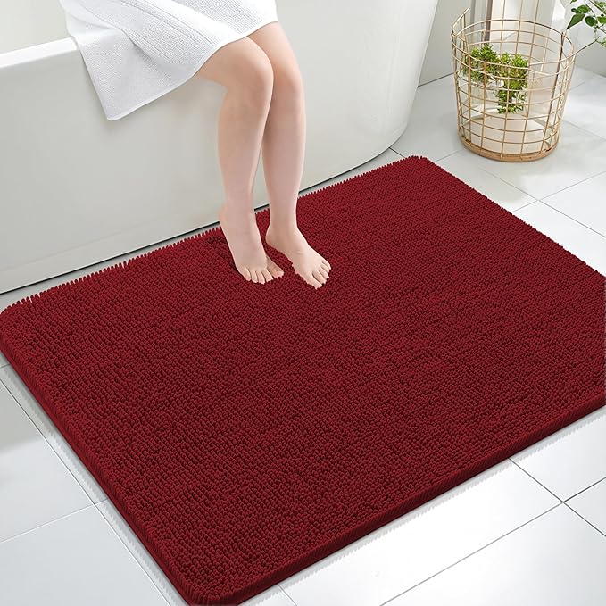 OLANLY Large Bathroom Rugs 47x32, Extra Soft Absorbent Chenille Bath Rugs, Rubber Backing Quick Dry, Machine Washable Bath Mats for Bathroom Floor, Tub and Shower, Home Decor Accessories, Red