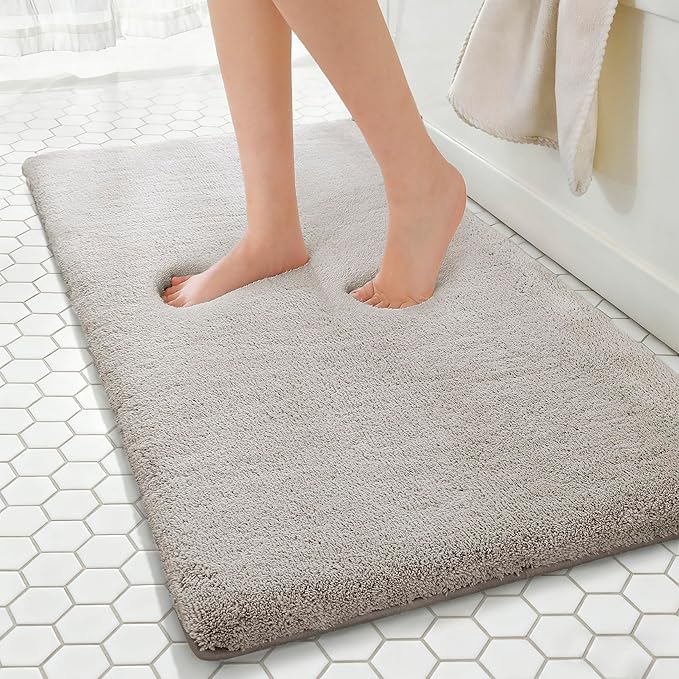 MINIDEAR Bathroom Rugs 47x20 Tan - Thick Memory Foam Bath Mat, Ultra Soft & Plush Fluffy, Non-Slip, Quick Dry, Absorbent Washable Floor Microfiber Mat for Tub, Home Decor Accessories
