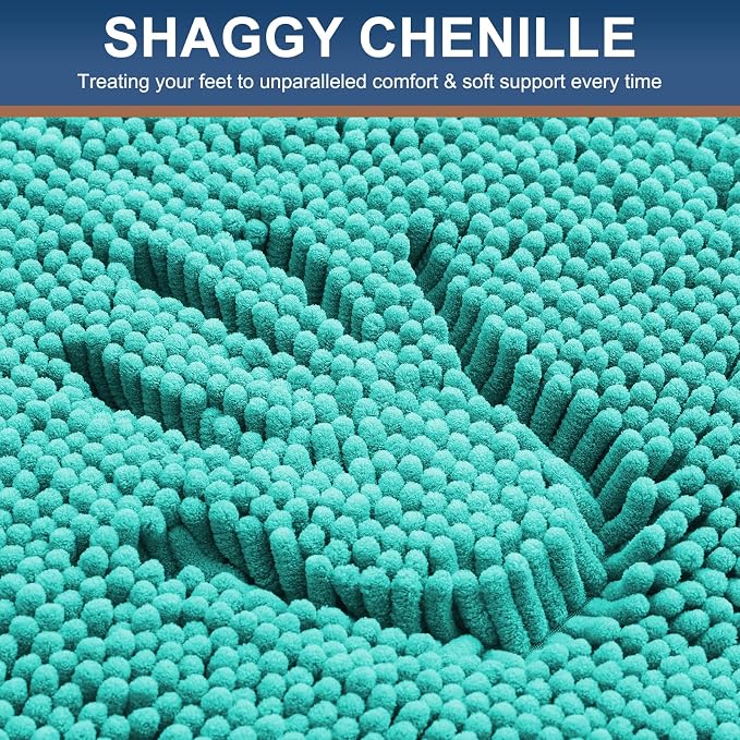 Smiry Luxury Chenille Toilet Rugs U-Shaped 20x20, Soft Absorbent Non-Slip Contour Bathroom Rugs for Toilet, Machine Washable Contoured Bath Mats, Turquoise