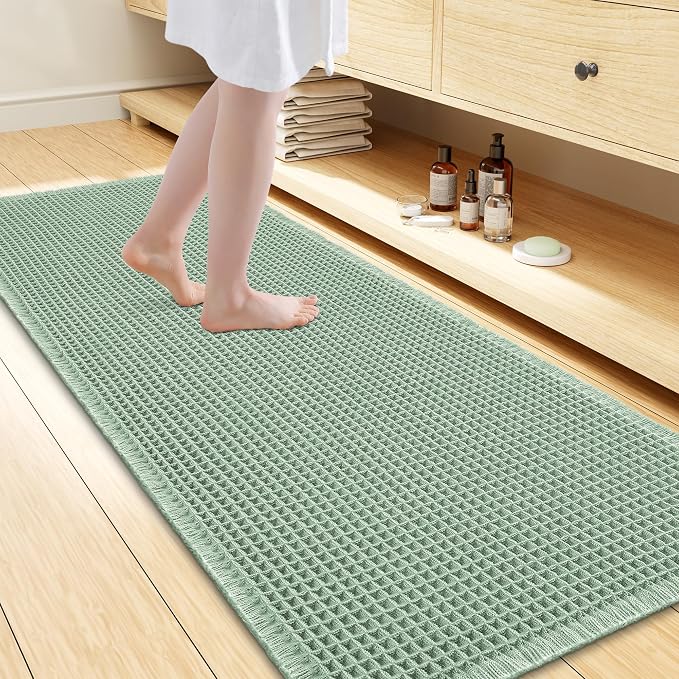 Smiry Waffle Bath Mat 47x24, Extra Soft Absorbent Bathroom Rugs, Non Slip Machine Washable Quick Dry Bath Rugs for Bathroom Floor, Tub, Shower, Home Decor Accessories, Sage Green
