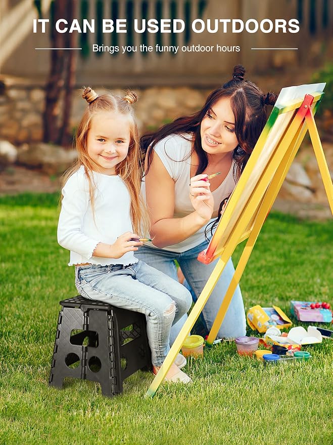 Dyforce Folding Step Stool, 13 Inch Step Stools for Adults and Kids, Compact Foot Stools, Light-Weight Toddler Foldable Step Stool for Kitchen, Bathroom, Holds Up to 300 lbs (Black)
