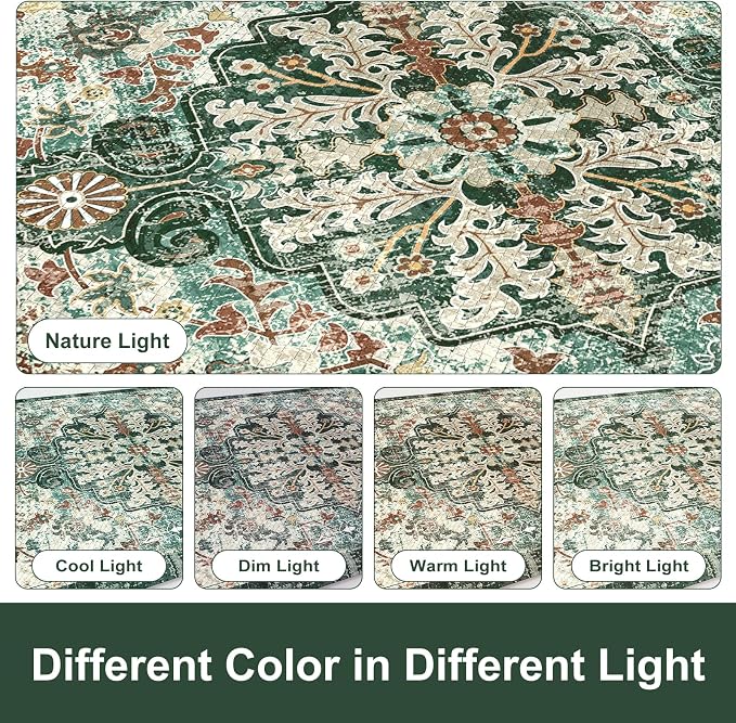 KIMODE Kitchen Mats Cushioned Anti Fatigue, Boho Oriental Kitchen Rugs 17"x47"+17"x29", Non Slip Kitchen Mats for Floor, Padded Kitchen Floor Mats for Sink Laundry Office Desk Green Multi