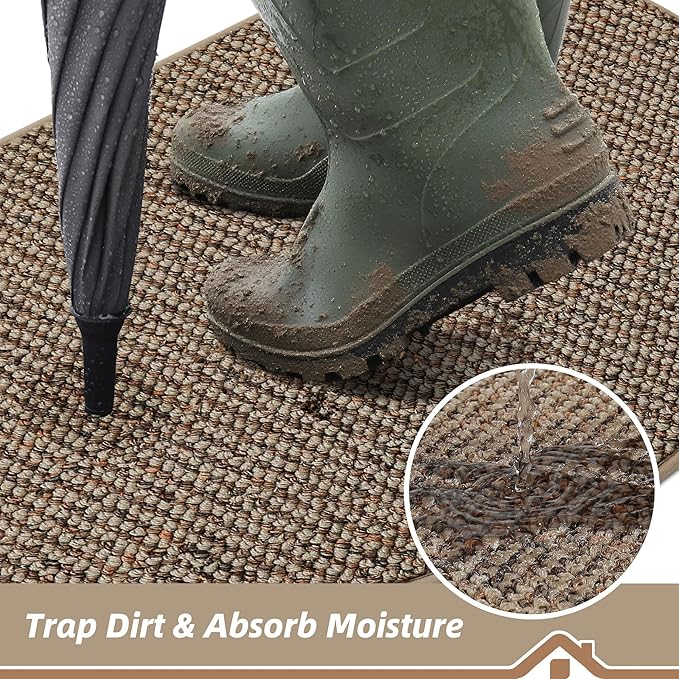 BEQHAUSE Dirt Trapper Door Mat 26" x 40" Half Circle Non-Slip Washable Doormats Entrance Rugs Absorbent Welcome Low Profile Floor Mats for Front Back Door and Entryway, Taupe