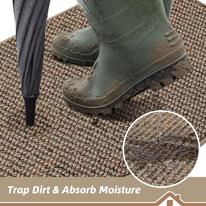 BEQHAUSE Dirt Trapper Door Mat 24" x 36" Half Circle Non-Slip Washable Doormats Entrance Rugs Absorbent Welcome Low Profile Floor Mats for Front Back Door and Entryway, Taupe